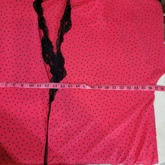 Vintage 1980s Linda Pink Robe with Black Polka Dots and‎ Lace Trim - Size OS - Picture 6 of 7